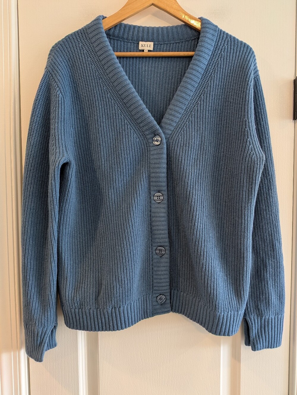 Kule Cashmere Wool Cardigan Blue Quiet Luxury Minimalist Classic Preppy Size S